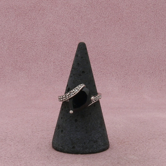 sterling silver sapphire & cz crossover ring size 6.5