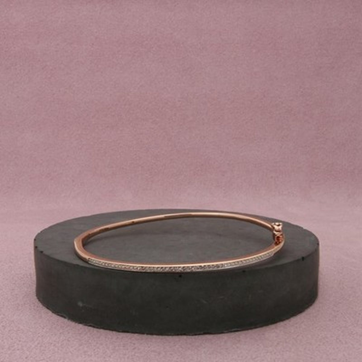 Kay Jewelers Sterling Silver Rose Gold Plate Diamond Bangle Bracelet 6.75in