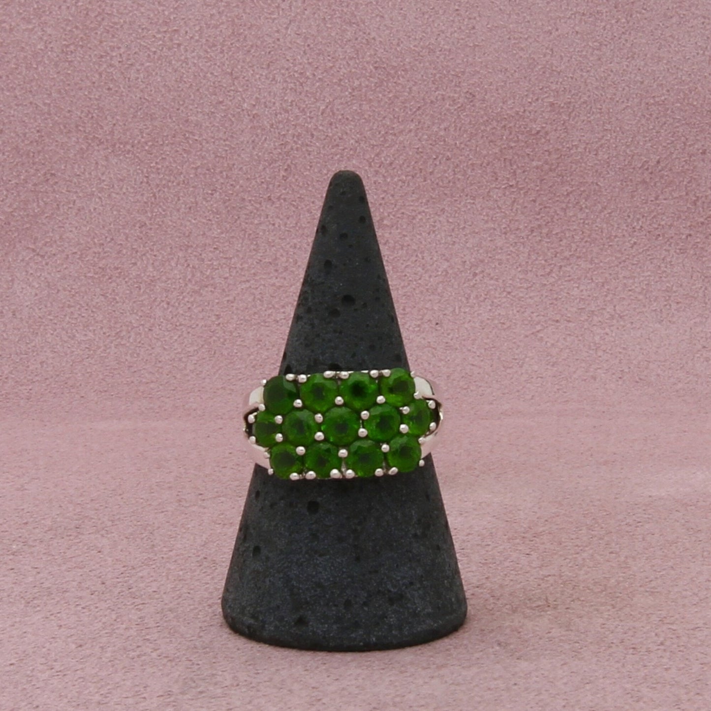 sterling silver round-cut peridot cluster ring size 8