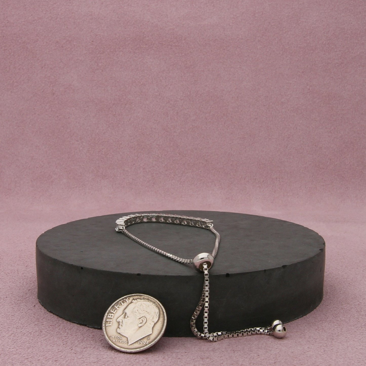 sterling silver round-cut cz adjustable bolo bracelet size 6.25in