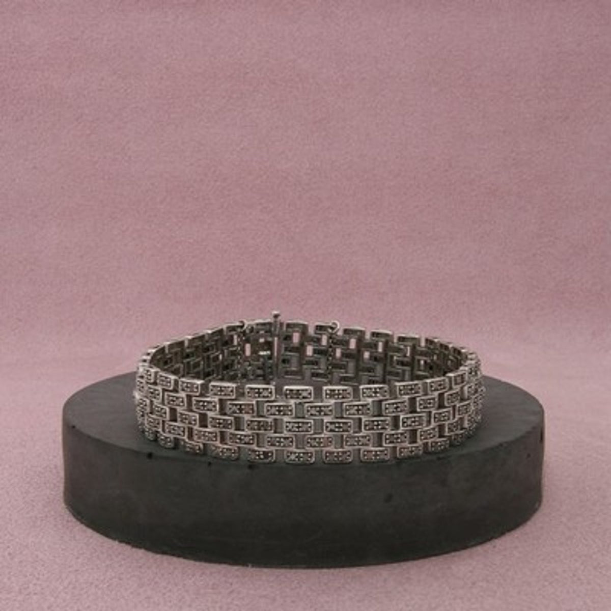 Sterling Silver White Diamond Multirow Panther Chain Bracelet Size 7.25in