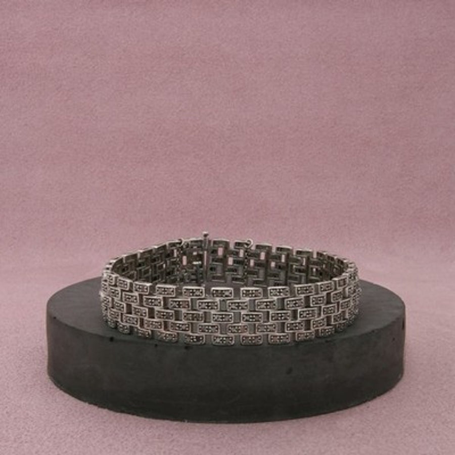 Sterling Silver White Diamond Multirow Panther Chain Bracelet Size 7.25in