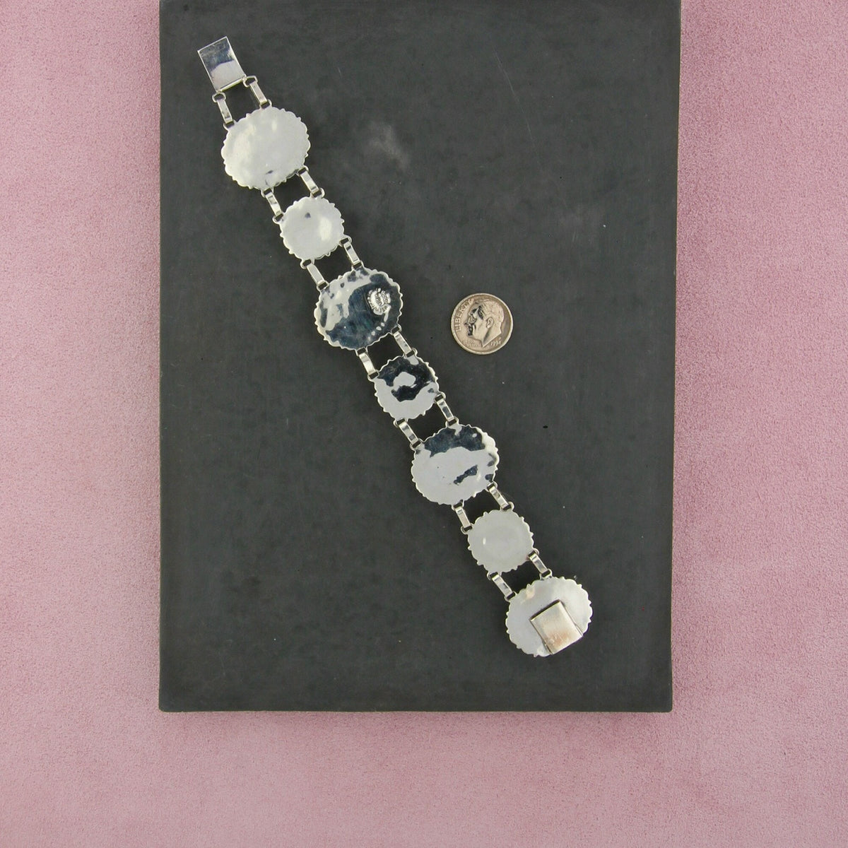 mexico sterling silver vintage dragons breath cabochon link bracelet size 7in