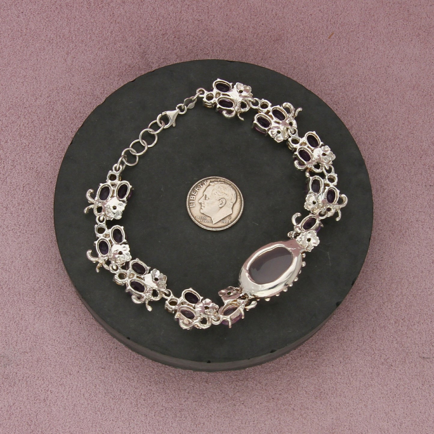 sterling silver floral rose quartz amethyst citrine peridot bracelet size 8in