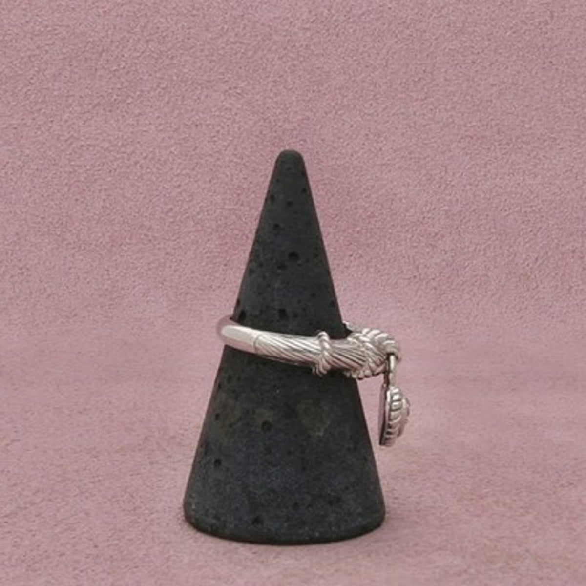 Judith Ripka Sterling Silver Diamonique C Z Heart Dangle Rope Band Ring Size 7
