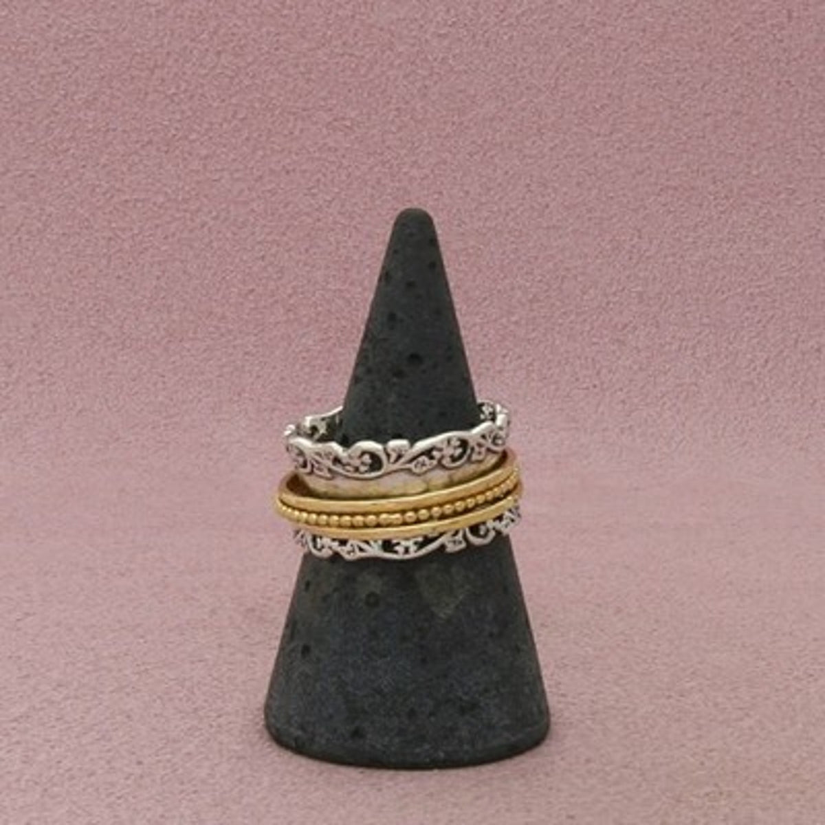 Or Paz Sterling Silver Two-Tone Floral Spinner Band Ring Size 7.5