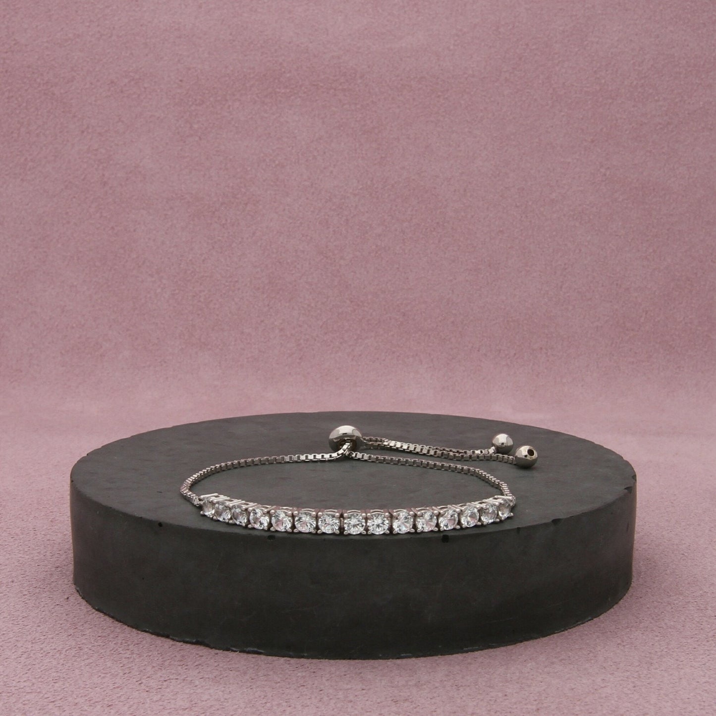 sterling silver round-cut cz adjustable bolo bracelet size 6.25in