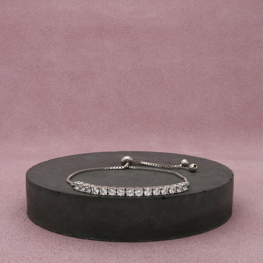 sterling silver round-cut cz adjustable bolo bracelet size 6.25in
