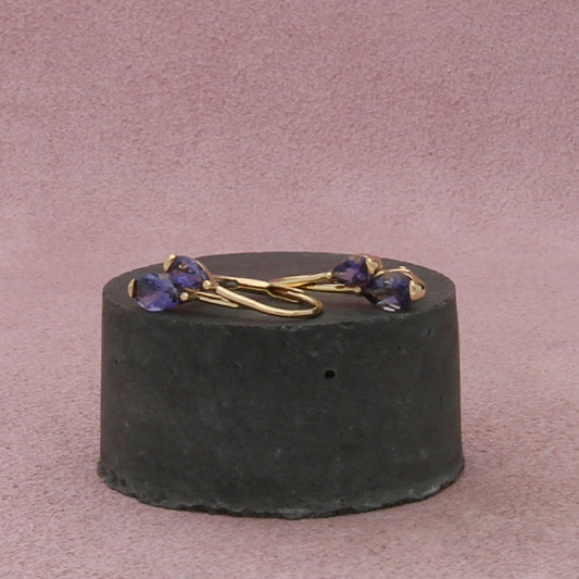14k yellow gold tanzanite leverback earrings