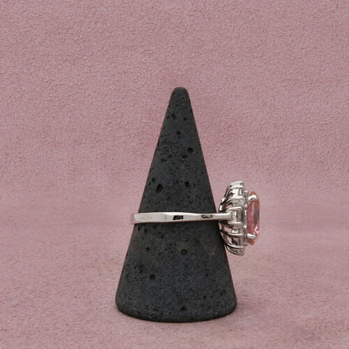 Sterling Silver Pink & Clear Cz Halo Oval-Cut Prong-Set Ring Size 10