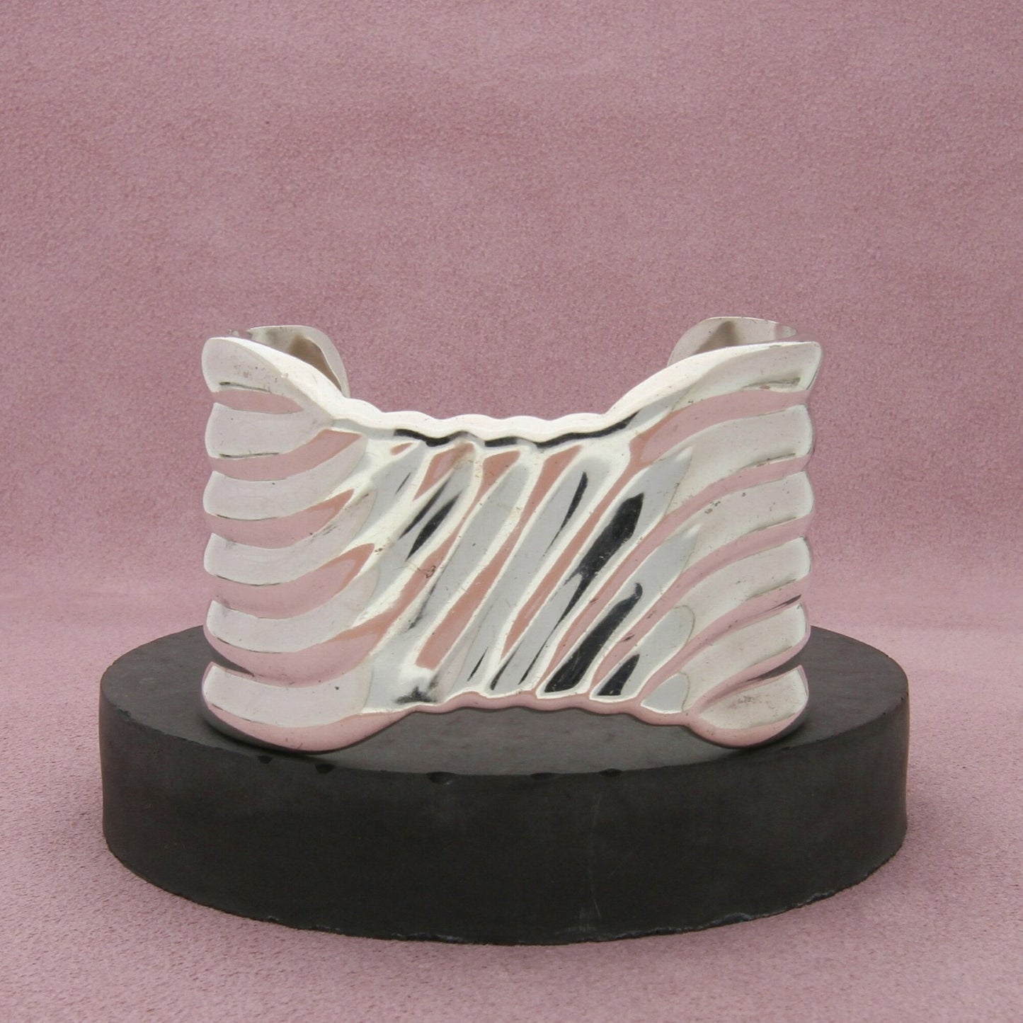 taxco mexico sterling silver vintage ribbed cuff bracelet size 6.75in