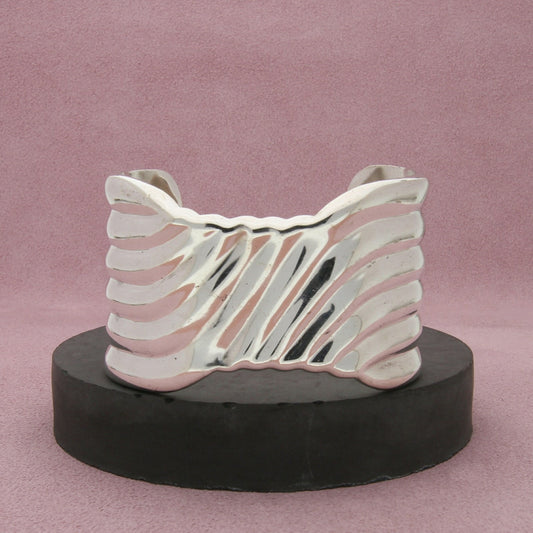 taxco mexico sterling silver vintage ribbed cuff bracelet size 6.75in