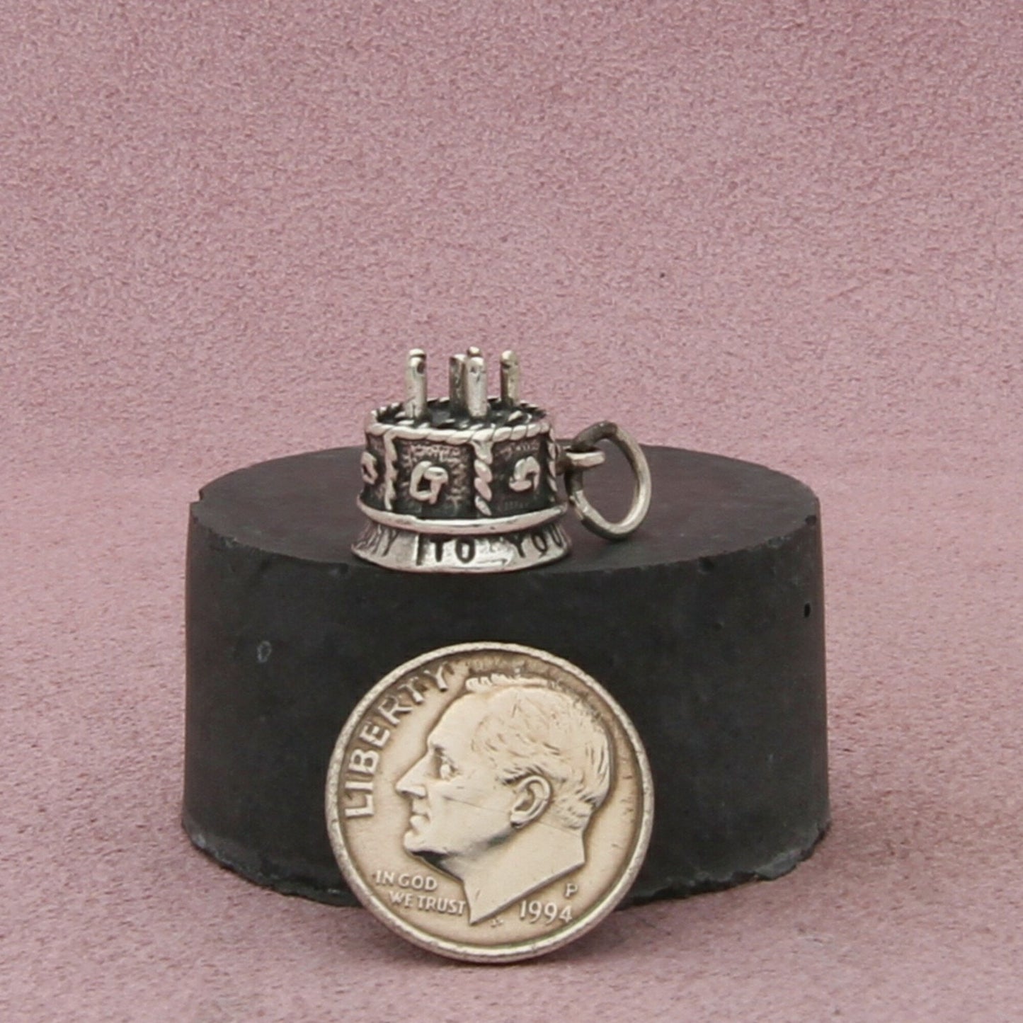 sterling silver vintage 3d happy birthday cake charm pendant