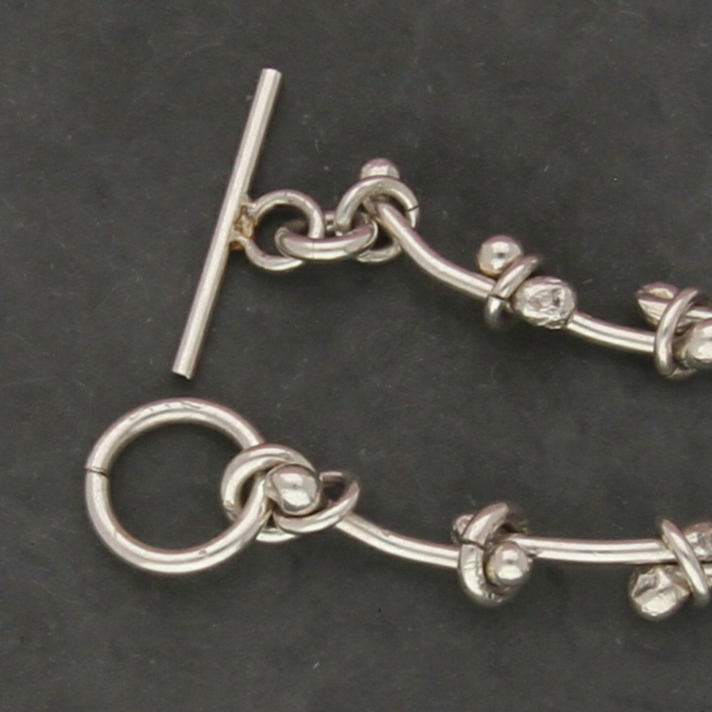sterling silver beaded curved bar link toggle bracelet size 7in