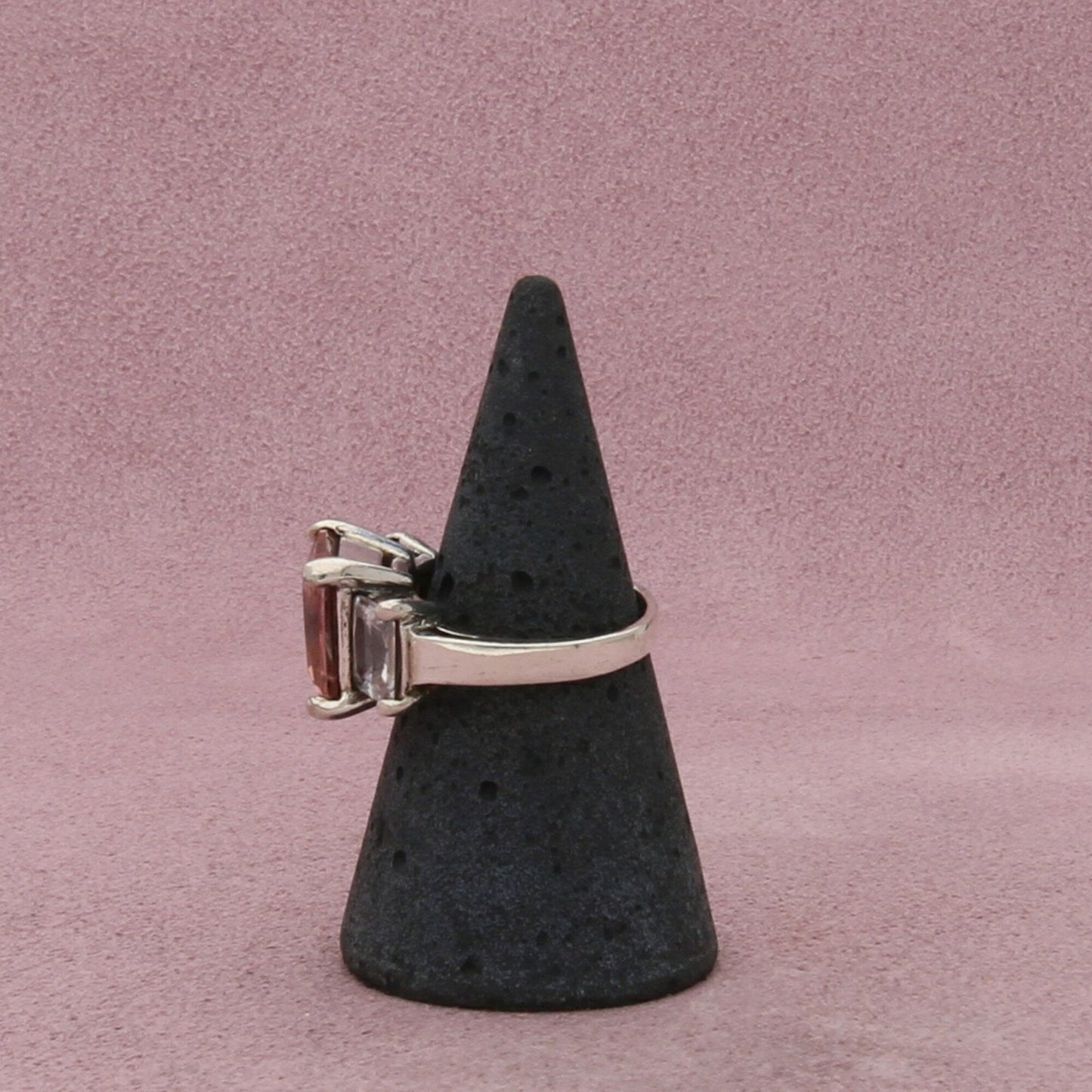 sterling silver pink & clear cz cocktail ring size 6