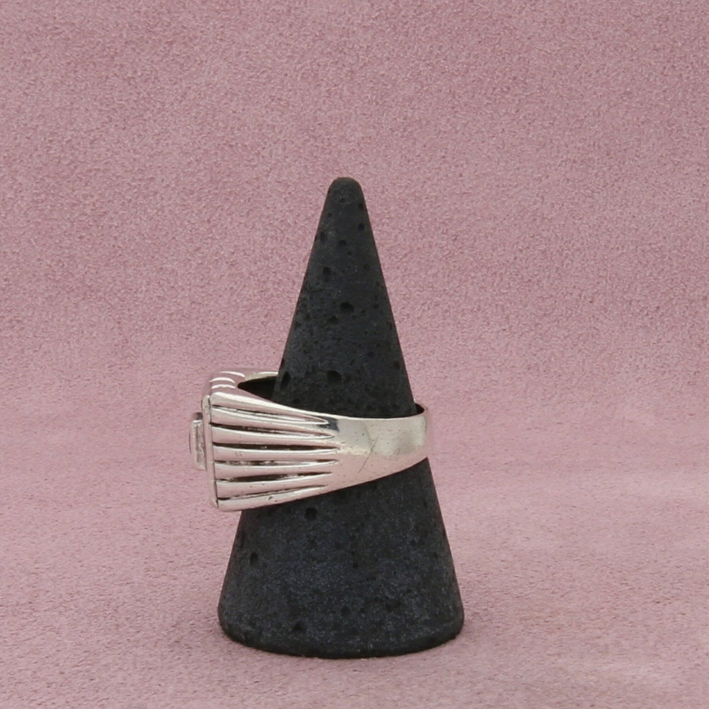 sterling silver channel-set black cz signet ring size 9.5
