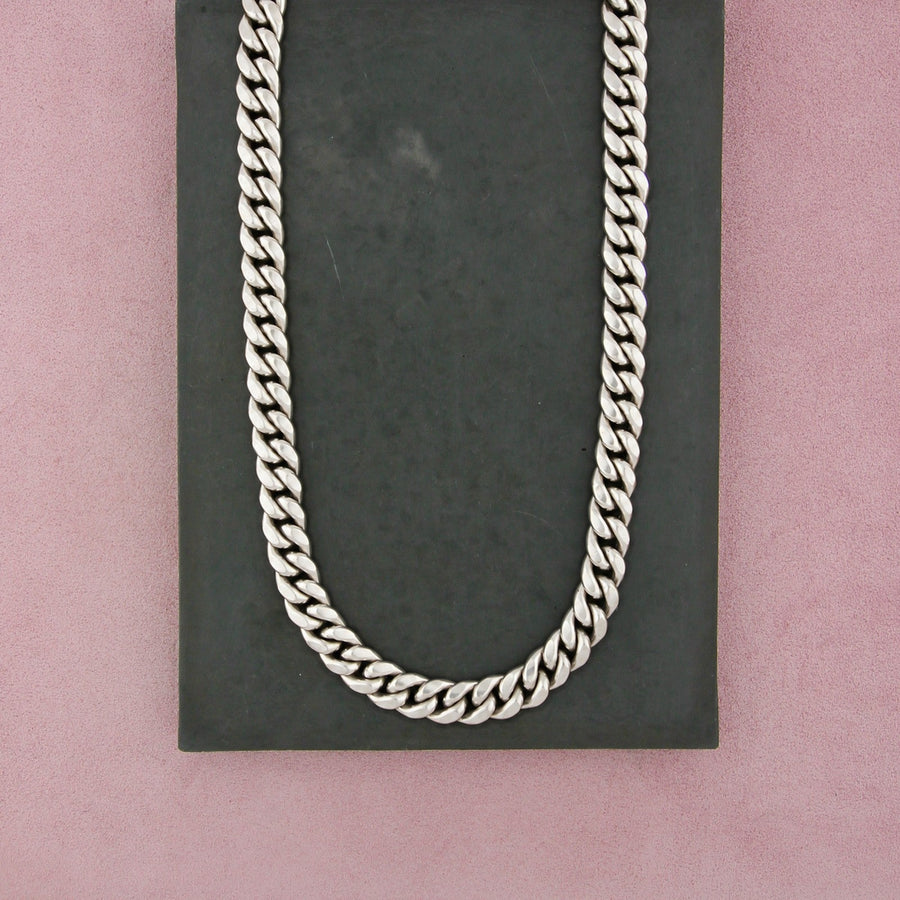 Sterling Silver Men's Italy 12mm Flat Miami Cuban Chain Necklace Size 26in