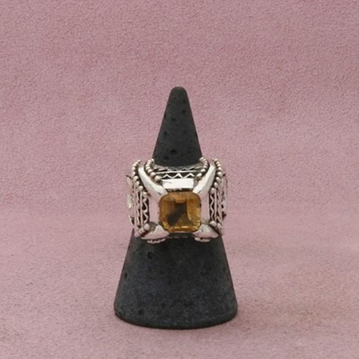 Barse Sterling Silver Vintage Chunky Citrine Scroll Cocktail Ring Size 7