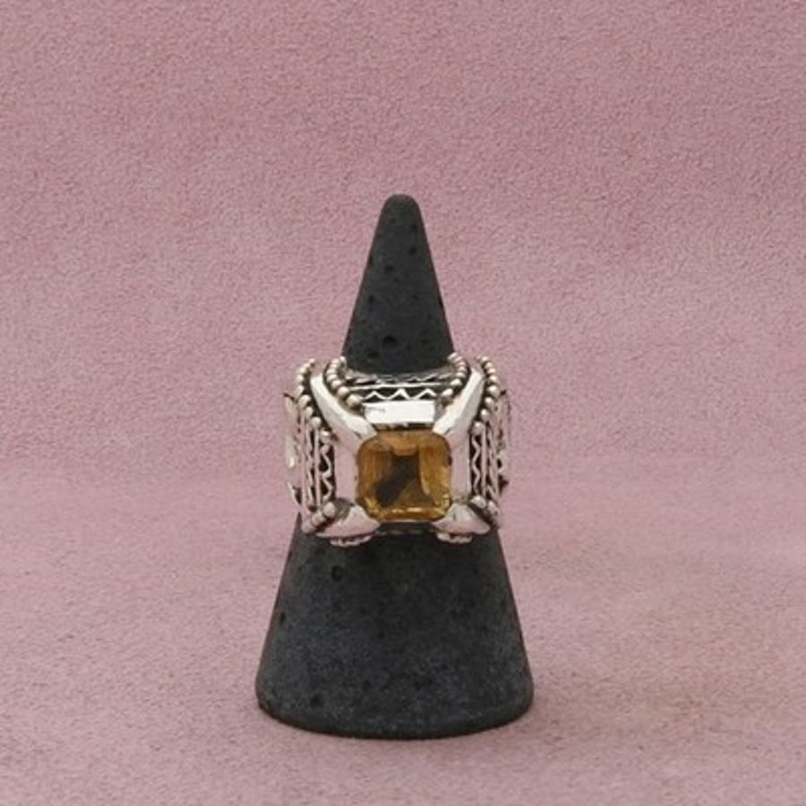 Barse Sterling Silver Vintage Chunky Citrine Scroll Cocktail Ring Size 7