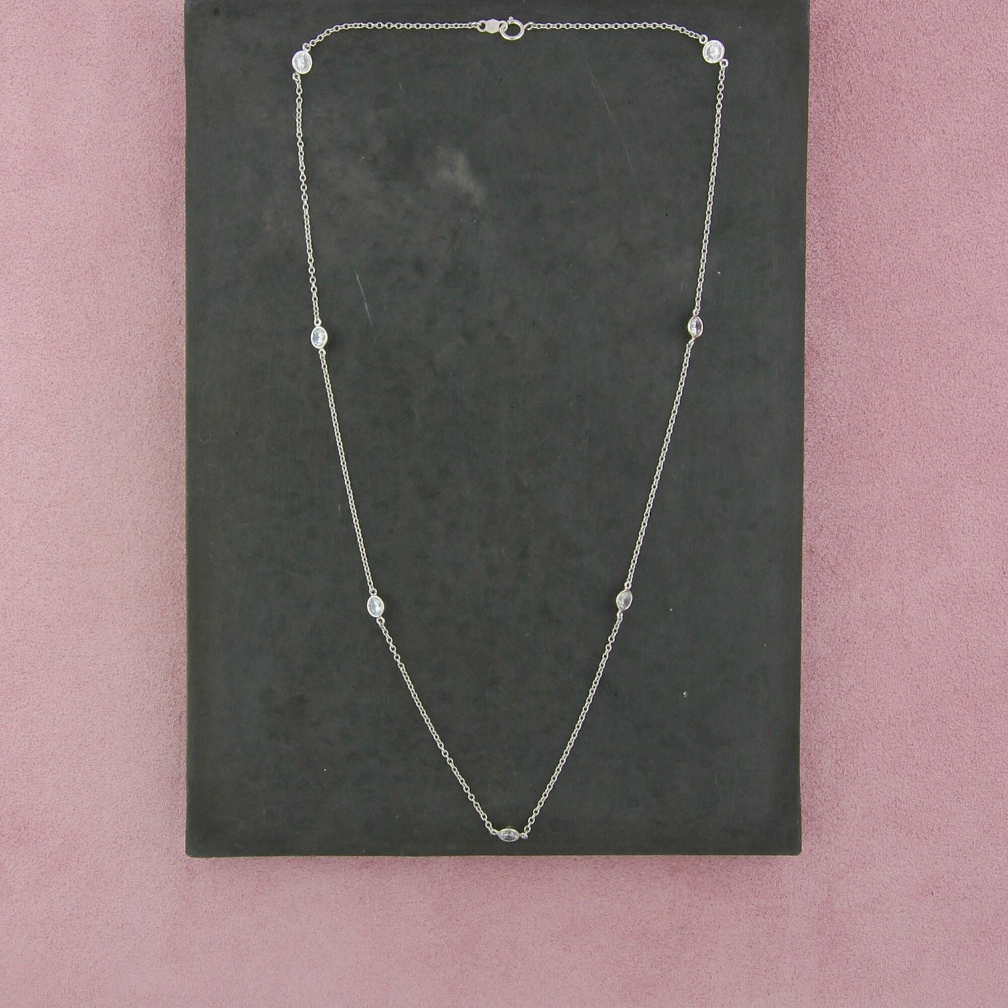 sterling silver 1mm cz station cable chain necklace size 20in