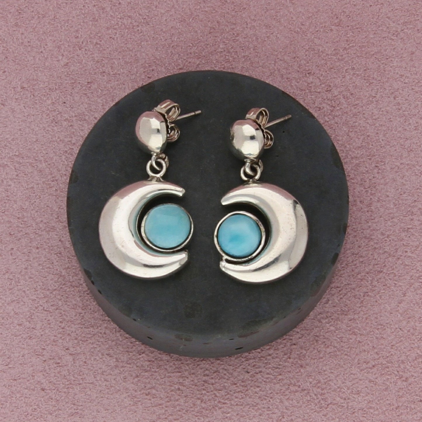sterling silver blue larimar crescent dangle post earrings