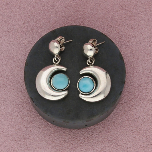 sterling silver blue larimar crescent dangle post earrings