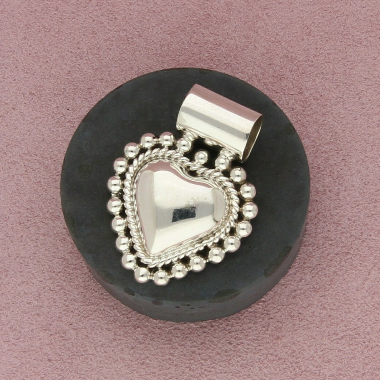 mexico sterling silver vintage beaded dome heart pendant