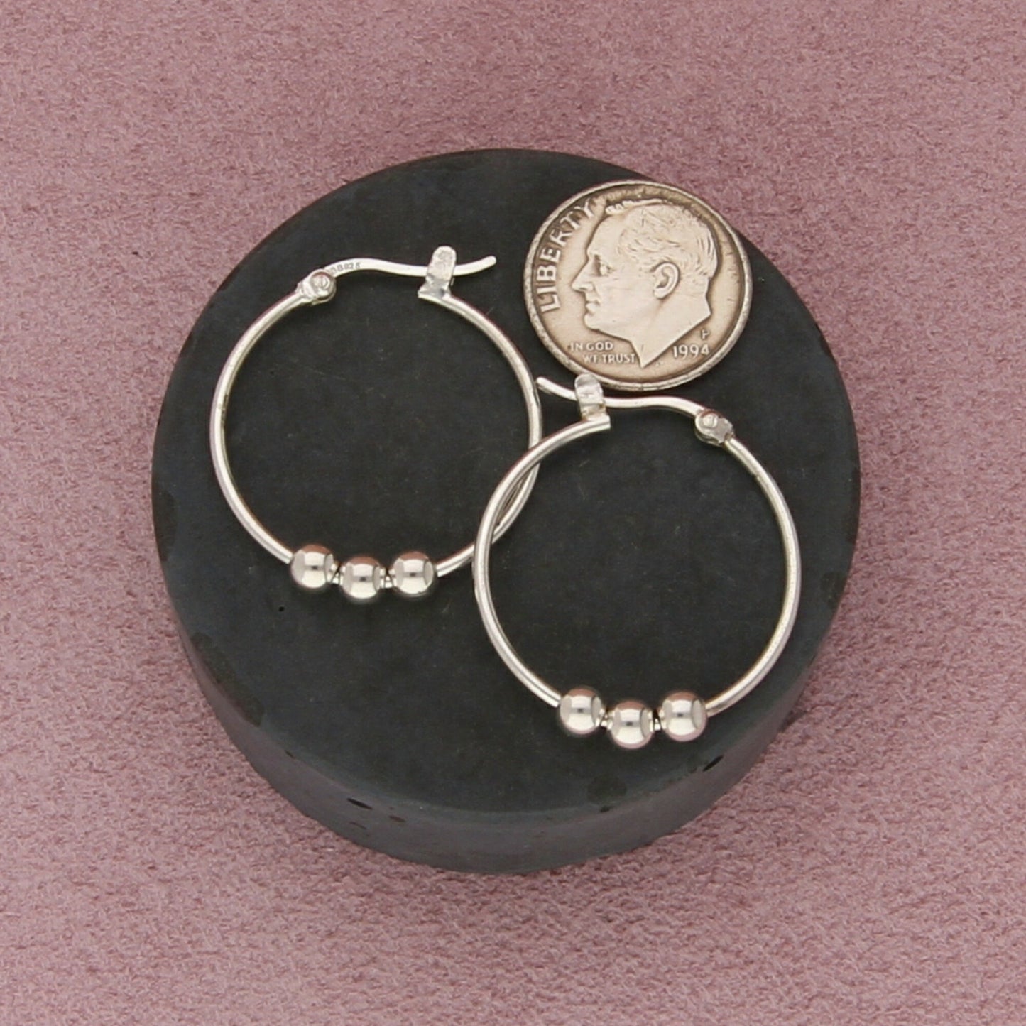 sterling silver vintage beaded tube hoop earrings