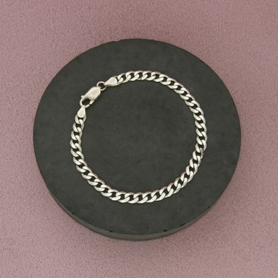 Sterling Silver Flat Cuban Link Chain Bracelet Size 7.25in
