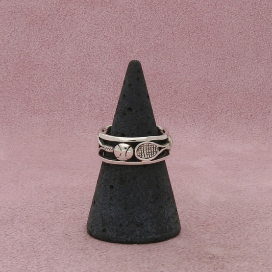 sterling silver tennis ball & racket band ring size 6.75