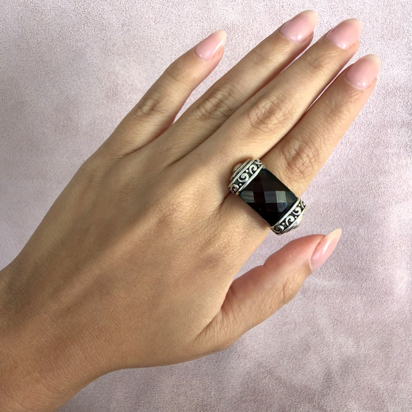 sterling silver chunky faceted purple cz ring size 6.5