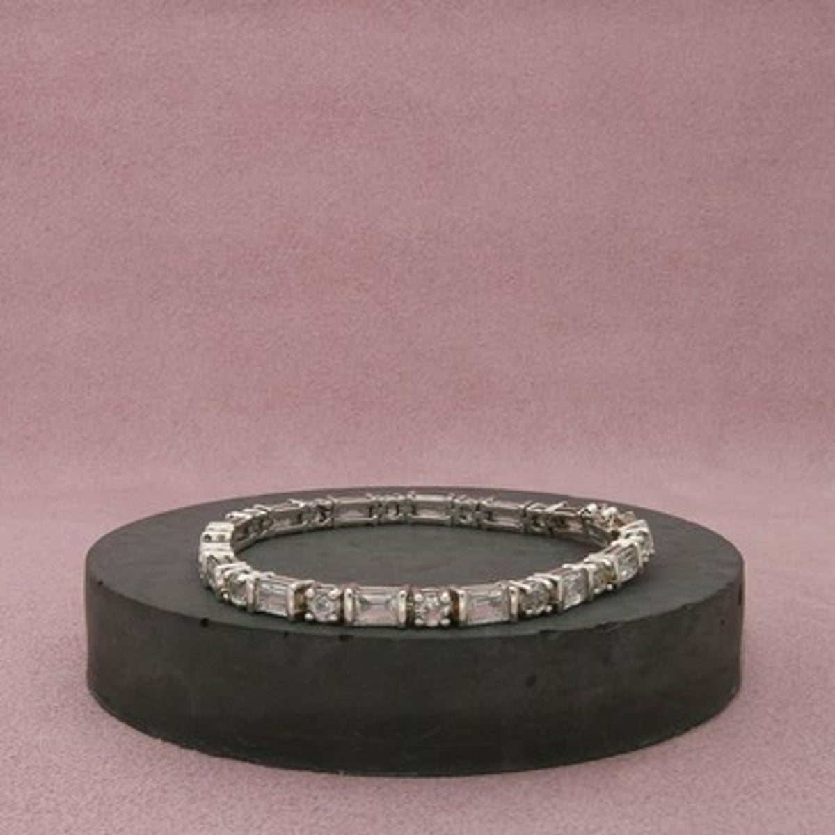 Sterling Silver Baguette & Round C Z Tennis Bracelet Size 7in