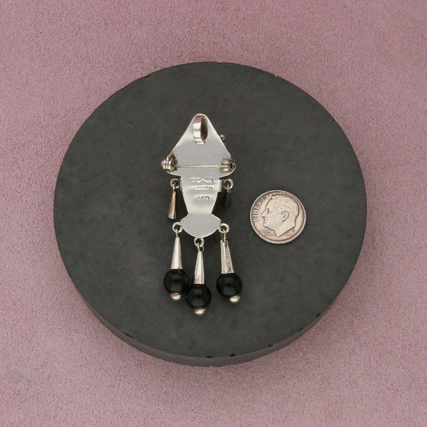 taxco mexico sterling silver vintage onyx malachite mayan mask pendant brooch