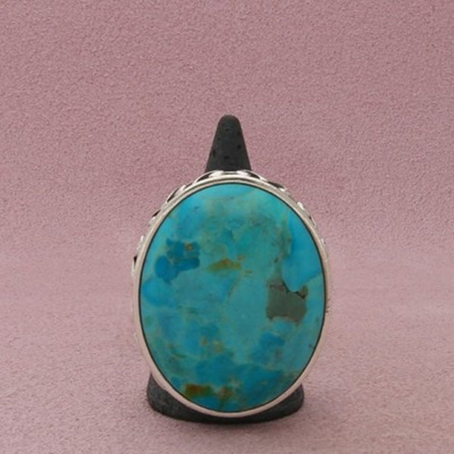Barse Sterling Silver Chunky Oval Turquoise Scroll Bezel Ring Size 9