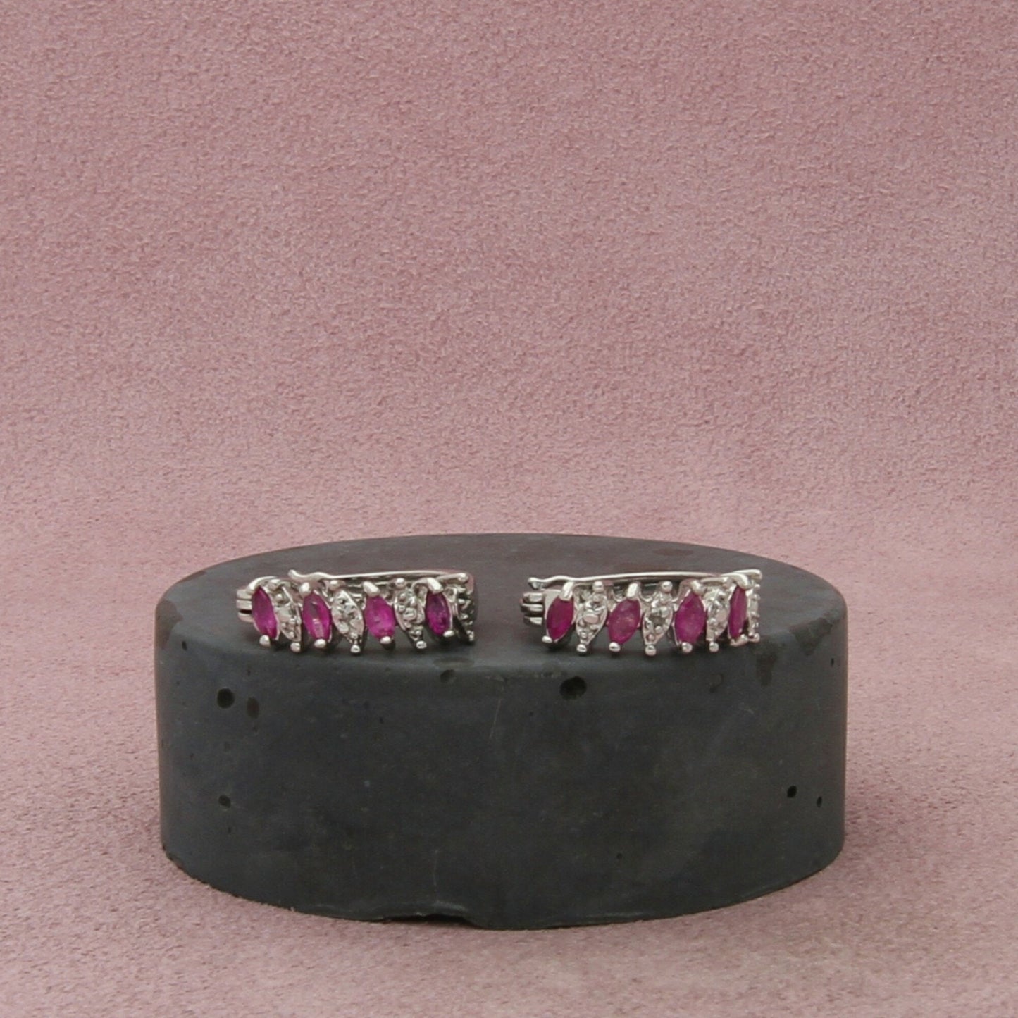 ross-simons sterling silver ruby & single diamond chip huggie hoop earrings