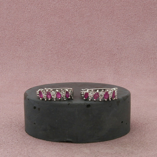 ross-simons sterling silver ruby & single diamond chip huggie hoop earrings