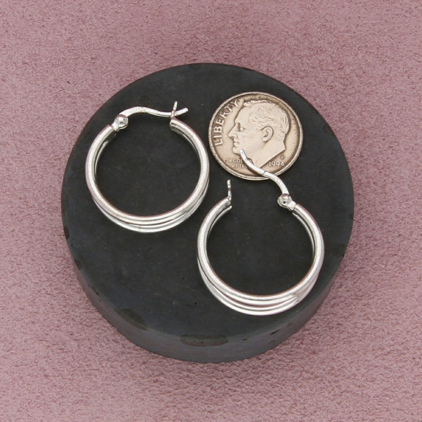 sterling silver vintage 22mm double tube hoop snap-post earrings