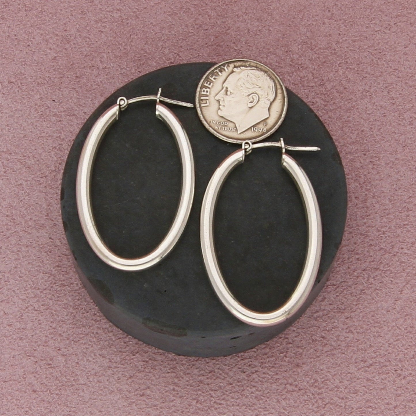 sterling silver oval snap-post hoop earrings