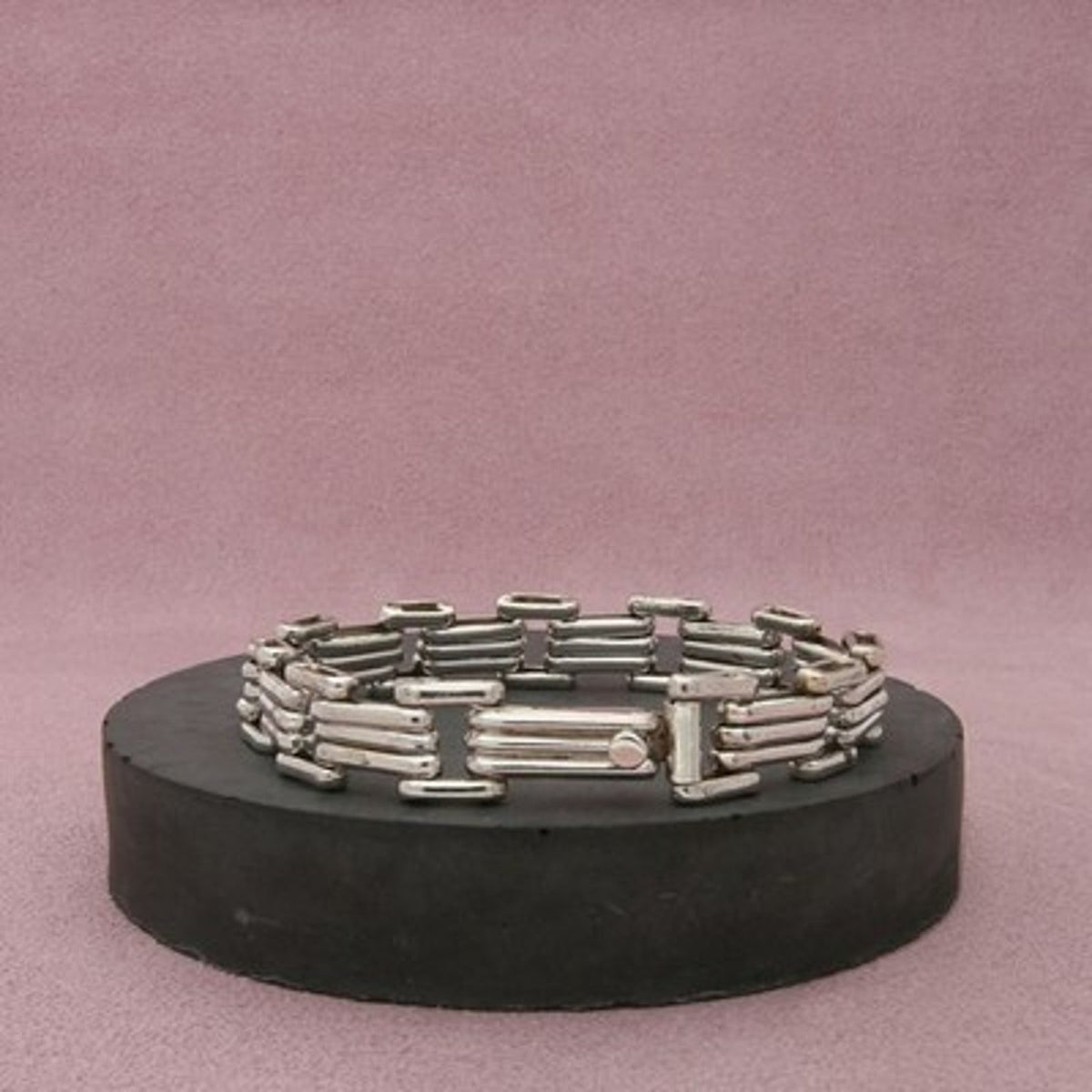 Zina Sterling Silver Vintage Geometric Bar Link Chain Bracelet Size 7in
