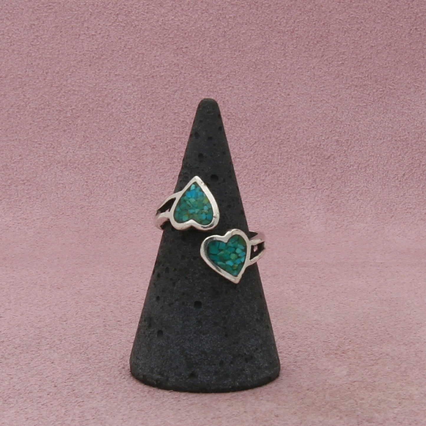 sterling silver vintage southwestern crushed turquoise hearts ring size 6.5