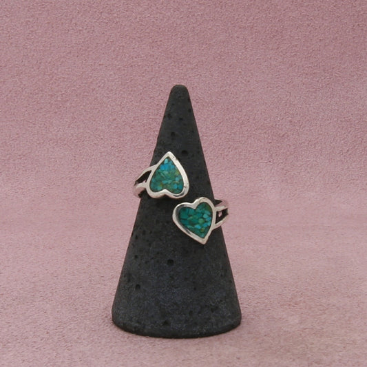 sterling silver vintage southwestern crushed turquoise hearts ring size 6.5