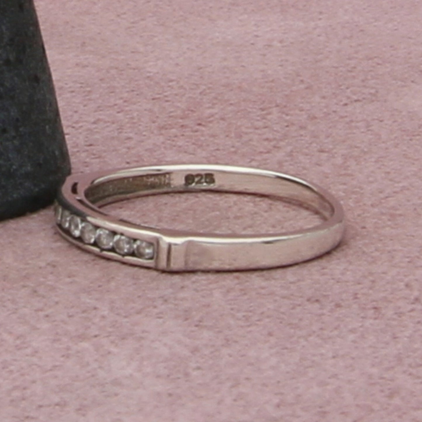 sterling silver dainty 2mm channel-set cz band ring size 7.5