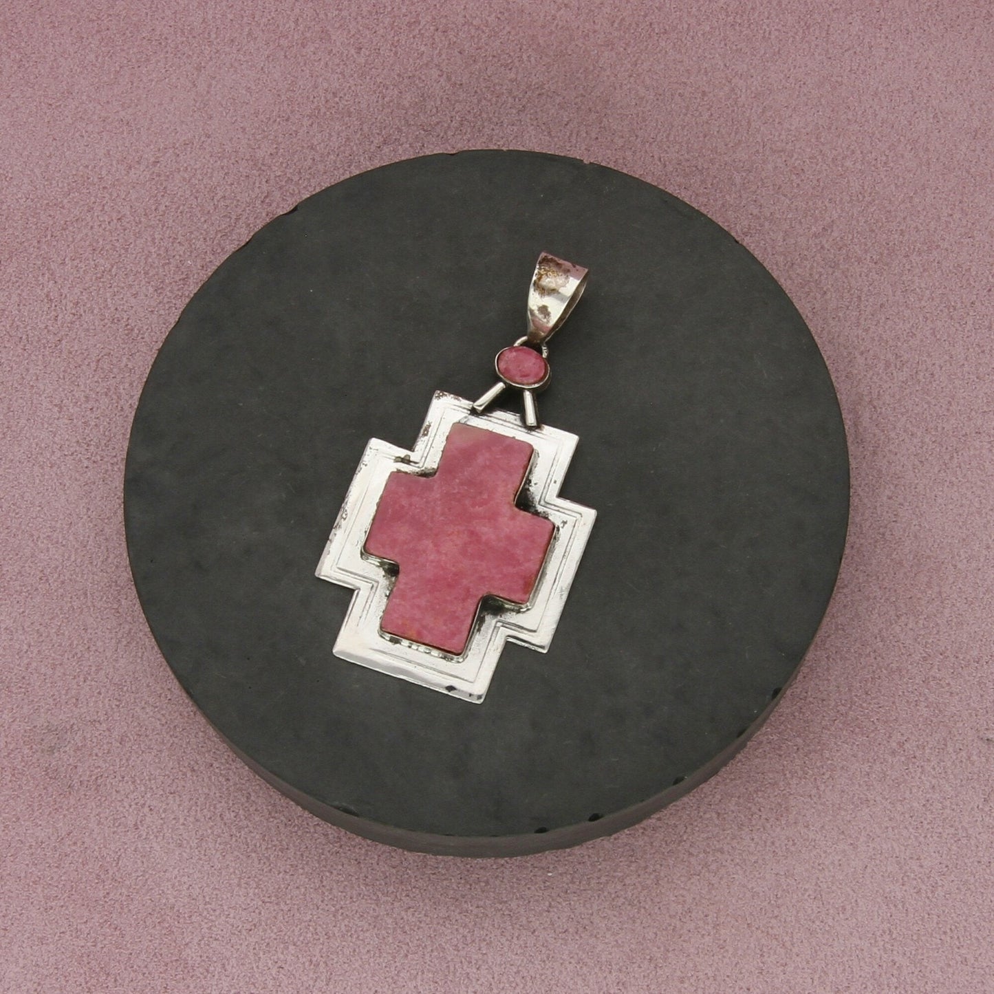 sterling silver large rhodochrosite cross pendant