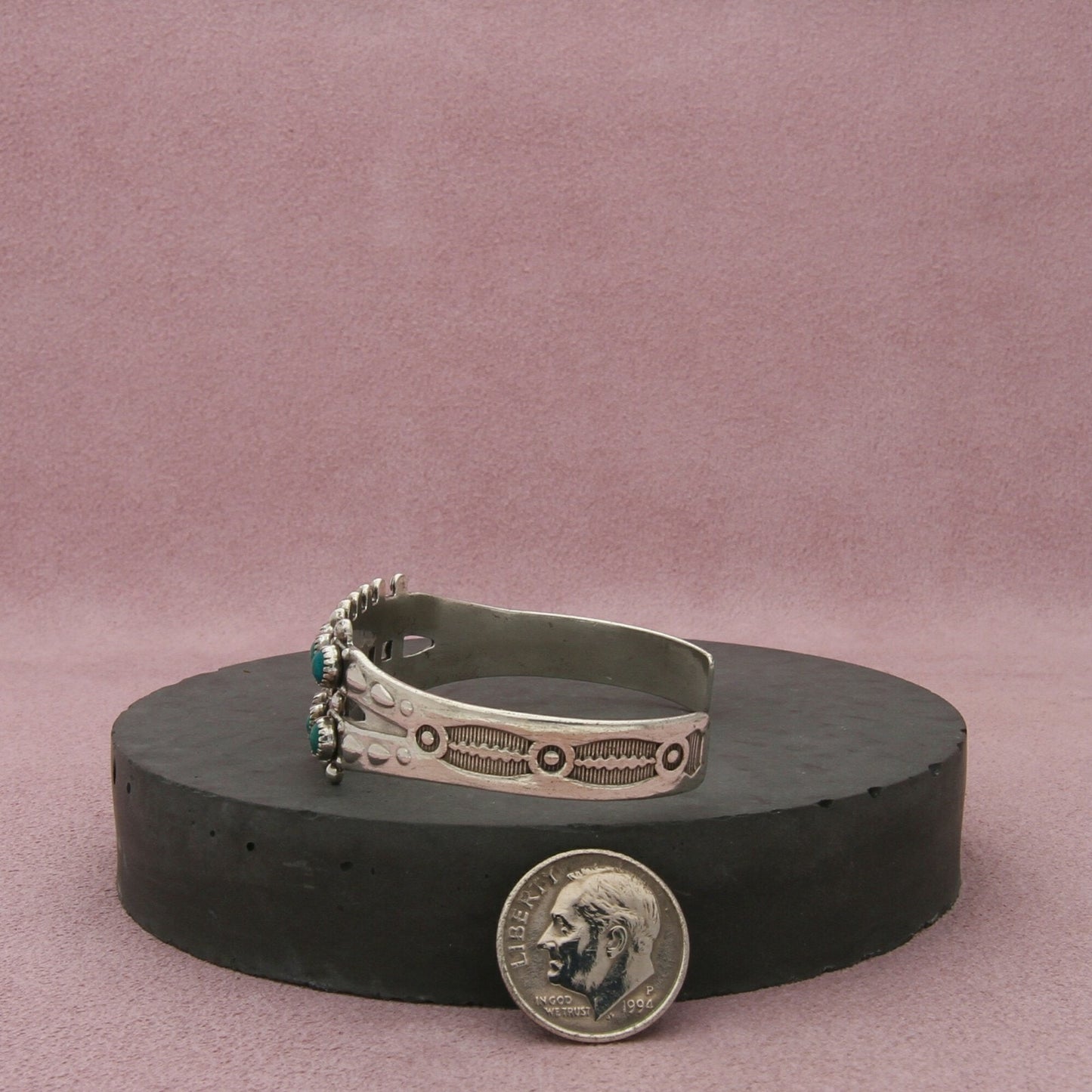 fred harvey era sterling silver snake-eye turquoise cuff bracelet size 5.75in