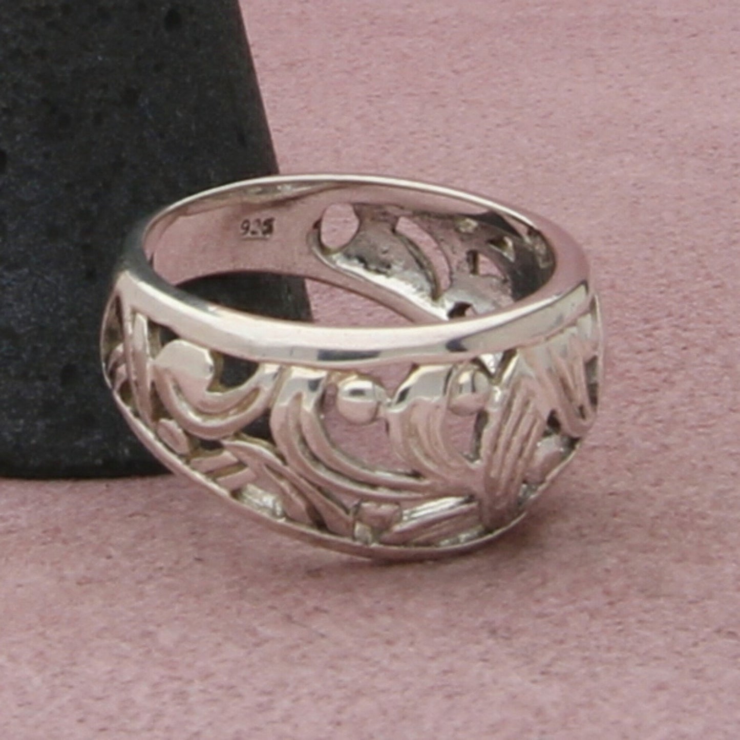 sterling silver scroll band ring size 8