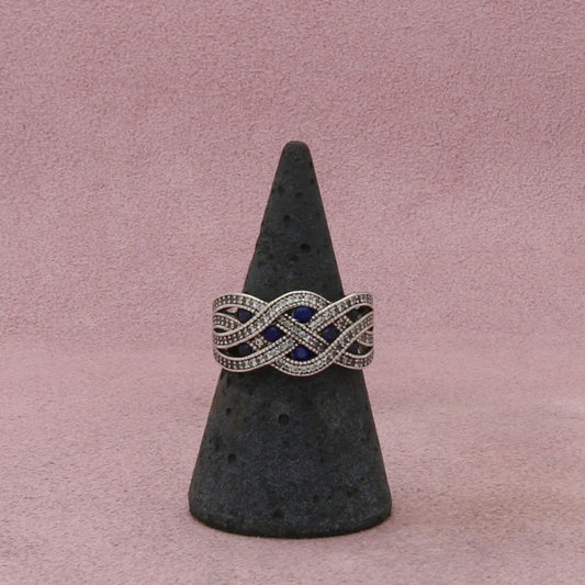 sterling silver blue & white sapphire crossover ring size 7