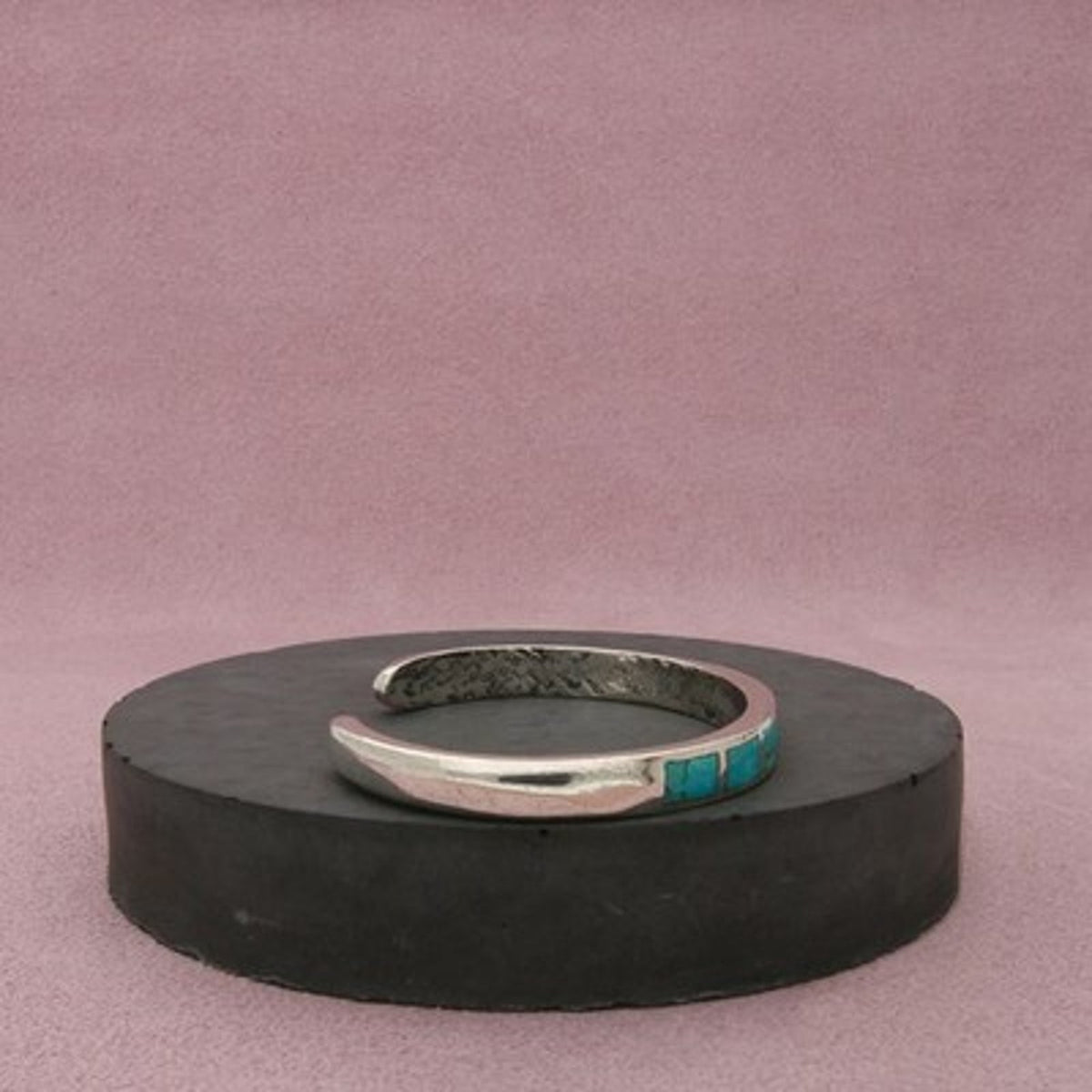 Navajo Sterling Silver Vintage Blue Turquoise Inlay Cuff Bracelet Size 5.5in
