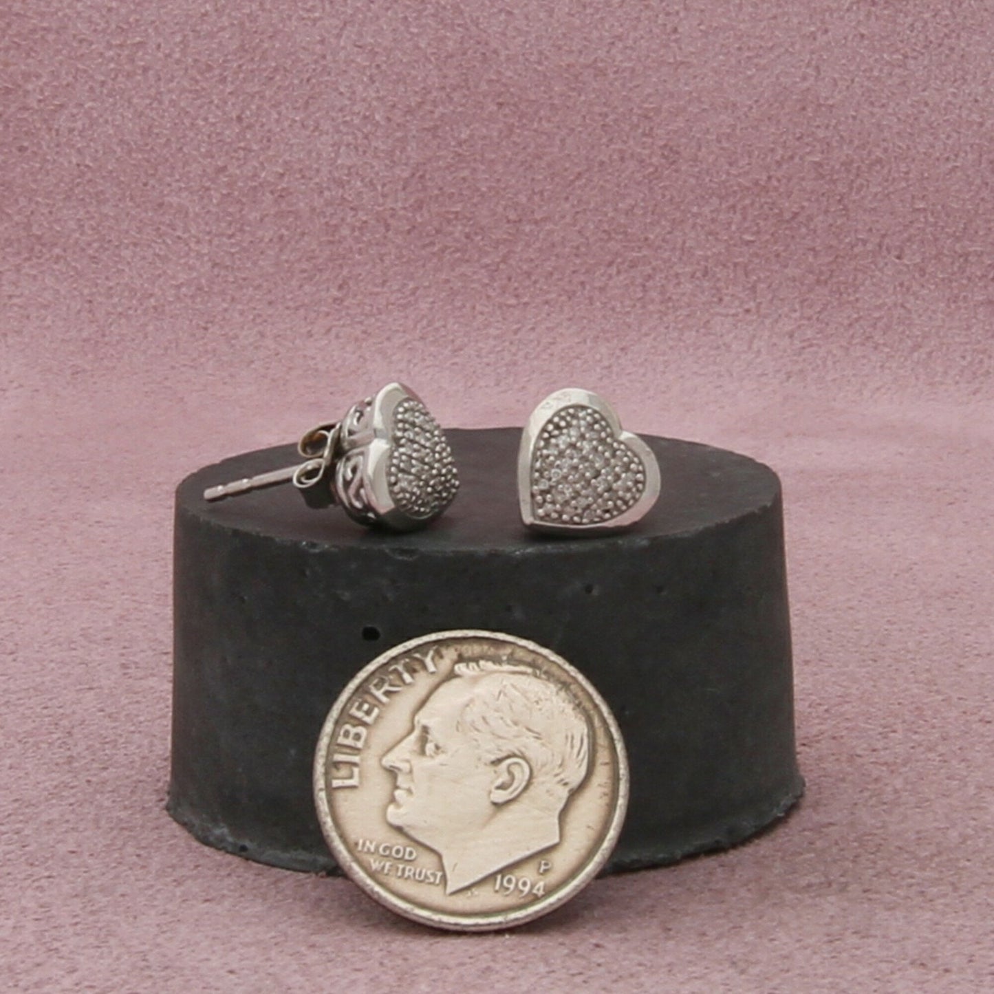 zales sterling silver pave diamond heart stud earrings