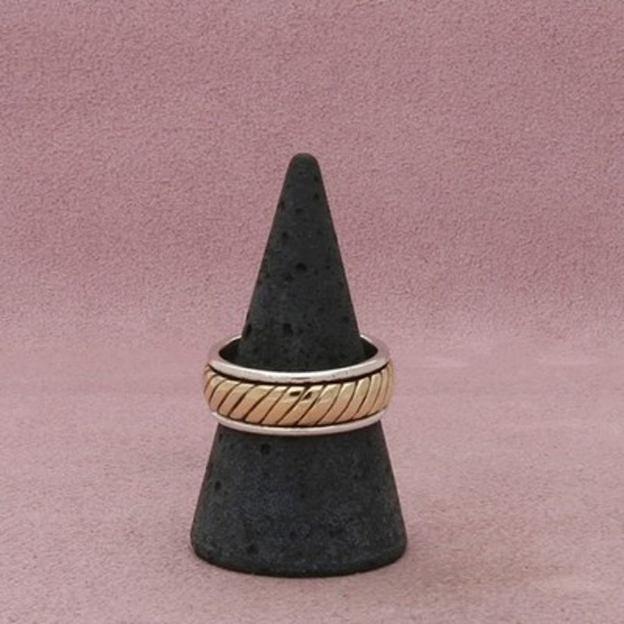 James Avery Sterling Silver & 14K Gold Men's Retired Fluted Band Ring Size 8.75