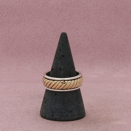 james avery sterling silver & 14k gold mens retired fluted band ring size 8.75